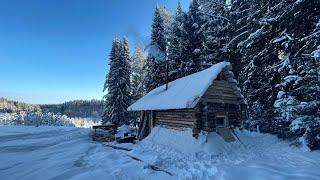 Forest hut at the edge of the forest sheltered and warmed  Prepared firewood 