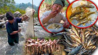 Fish Hunting cooking & eating in the river  Fishing In Village River of Nepal  Fish Curry recipe