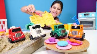 Araba oyunları. Ayşe oyuncak arabalar için yemek yapıyor. Play Doh oyun hamuru oyunları.