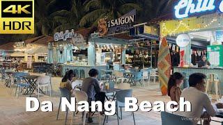 4K HDR  Walking on the beach in Da Nang at night  Vietnam Travel 2023 - With Binaural Sound
