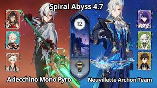C0 Arlecchino Mono Pyro & C0 Neuvillette Archons Team - Spiral Abyss 4.7 Floor 12 Genshin Impact