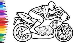 Spiderman Motorcycle Coloring Pages Superheroes Motorbike Bike Coloring Video for Kids