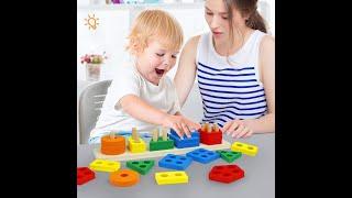 Montessori Toys for 1 to 3-Year-Old Boys Girls Toddlers Wooden Sorting & Stacking Toys for Toddlers