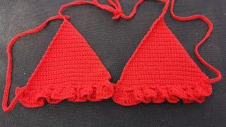 Comment faire un haut de bikini triangle au crochet super facile #débutantrochet #crochetbikini