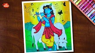 Janmashtami drawing easy  How to draw krishna step by step easy  How to draw krishna easy