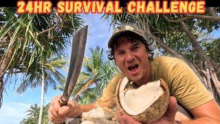 24hrs No Food No Water on a Tropical Beach - Eating What I Find  Low Tide Hunting Fish