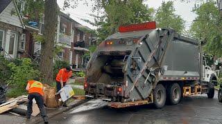 Chagnon Rear Loader Garbage Truck Packing Bulk Waste on the Night Route