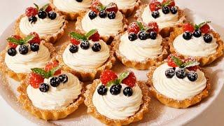 Mini tart recipe No Butter Pastry cream for fruit tart. Tartlets.