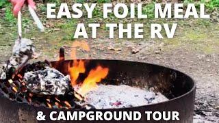 Campfire Foil meal Dinner at the RV at Lake Kegonsa State Park Campground WI Hike & Camping Table