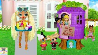 NO LIL SISTERS ALLOWED  - OMG DOLLS LOL Family SWAG Builds Barbie Chelsea Treehouse for Toddlers