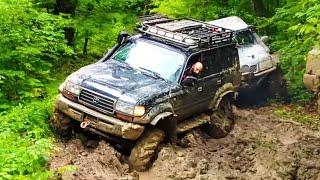 Off-road in mountains under heavy rain