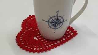 كوستر كروشيه على شكل قلبCrochet Heart Coaster