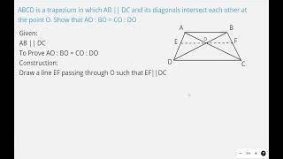 ABCD is a trapezium in which AB  DC and its diagonals intersect each other at the point O.