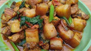 Pork with Mustard Leaves  Pork Cook with Mustard Greens  Pork recipe 