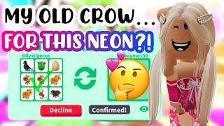 MY OLD CROW…. FOR THIS NEON PET? TRADING HIGH TIERS#adoptmeroblox #preppyadoptme #preppyroblox