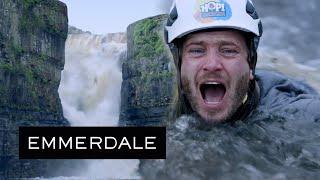 Emmerdale - David Watches in Horror as Victoria Plummets Down the Waterfall