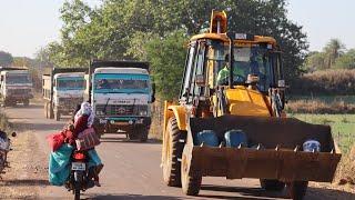 JCB 3dx Plus Loading Murum in 3 Tata Truck For Working Road Making