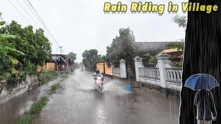 Riding Motorcycle in Heavy Rain in Villages with Beautiful Views