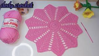 مفرش كروشيه دائري سهل بغرزة الصدفة+شرح تكبير المفرش لأي حجم crochet doily