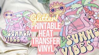  GLITTER PRINTABLE HEAT TRANSFER PAPER ON A SHIRT  USING PRINT THEN CUT + CRICUT