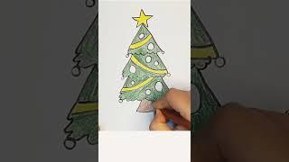 Easy Christmas Tree Drawing  How To Color Christmas Tree Step By Step For Beggeiners..