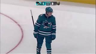 Macklin Celebrini with a bullet for his 1st unofficial goal as a San Jose Shark.