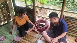 Single mother mother and child cook together and the young man comes to help with water