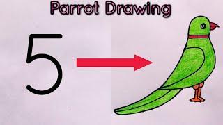 How to draw parrot drawing from number 5  Parrot Drawing Easy  parrot drawing with Colour