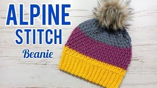 how to crochet alpine stitch beanie hat  super easy winter hat for beginners