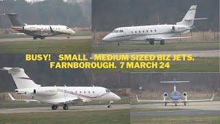 Cleared immediate takeoff landing traffic 5½ miles.  Busy Farnborough Smaller Jets. 7 March 2024