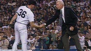 1995ALDS Gm1 DiMaggio throws ceremonial first pitch