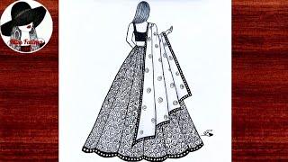 How to Draw a Girl with Lehenga  Traditional girl  How to Draw a Girl with Traditional dress