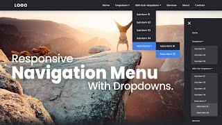 Responsive Header Navigation Menu For A Website  With Dropdown Menus - HTML CSS Javascript & Jquery