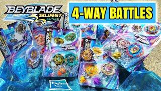 4-WAY Beyblade Burst Surge Family Battles - All the Beys from our Last Beyhunt Video HASBRO