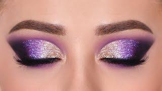 GOLD & PURPLE Glitter Smokey Eye Makeup Tutorial  affordable 