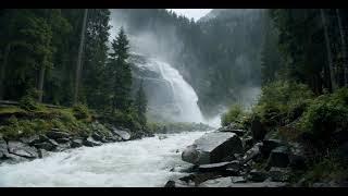 Calming Powerful Mountain Waterfall and River. Relaxing Nature Sounds. 10 Hours 4K. White Noise.