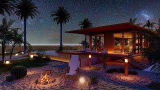 Beach House Ambience  Wave Sound for Sleep  Fireplace ASMR