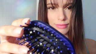 ASMR  Hair Brushing  + Brush Tapping Camera Brushing Mic Tapping