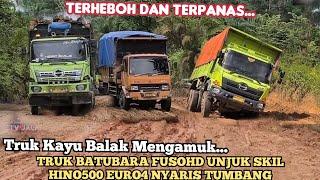 Driver Truk kayu balak Mengamuk Driver Truk Batubara Fusohd Unjuk skil Hino500 Nyaris Tumbang
