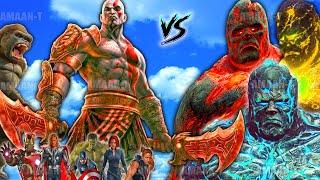 GTA 5 KRATOS & AVENGERS ARMY vs SUN GOD LAVA GOD & ICE GOD ARMYGIANT TITAN SUN GOD fight shinchan