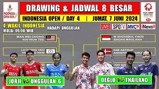 Drawing & Jadwal 8 Besar Indonesia Open 2024 Hari Ini  JORJI vs CHINA  BAKRI vs DENMARK  4 Wakil