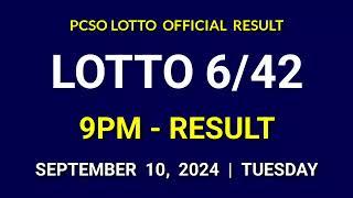 LOTTO 642 RESULT TODAY 9PM DRAW PCSO LOTTO 642 DRAW TONIGHT September 10 2024 Tuesday