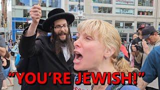Zionist KAREN FLIPS OUT on Anti-Zionist Orthodox Jew How Can You Say That Youre Jewish