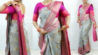 cotton silk saree draping for beginners  perfect plates saree draping  trick for make perfect plat