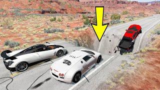  Cars vs  Massive Pothole - BeamNG Drive - Sports Car Bus Truck Lorry