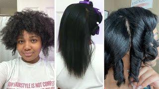 HAIR TRANSFORMATION Natural CURLY TO STRAIGHT Blow dry + Flat iron + Curl + GRWM.