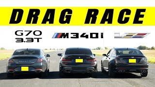 Genesis G70 3 3t vs BMW M340i vs Cadillac CT5 V the best sedan king drag and roll race battle.