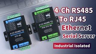 4Ch RS485 To RJ45 Ethernet Serial Server Rail-Mount Industrial Isolated Modbus Gateway Option PoE