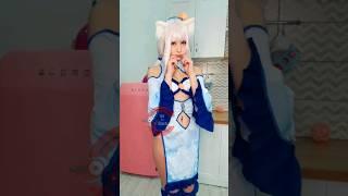 Kawai Shiro Neko Girl in the kitchen  Cat Girl Cosplay #shorts