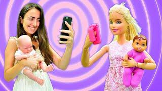 Barbie videoları kızlar için. Barbie ile oyuncak bebek bakma oyunları. Barbie bebeğe bakıyor